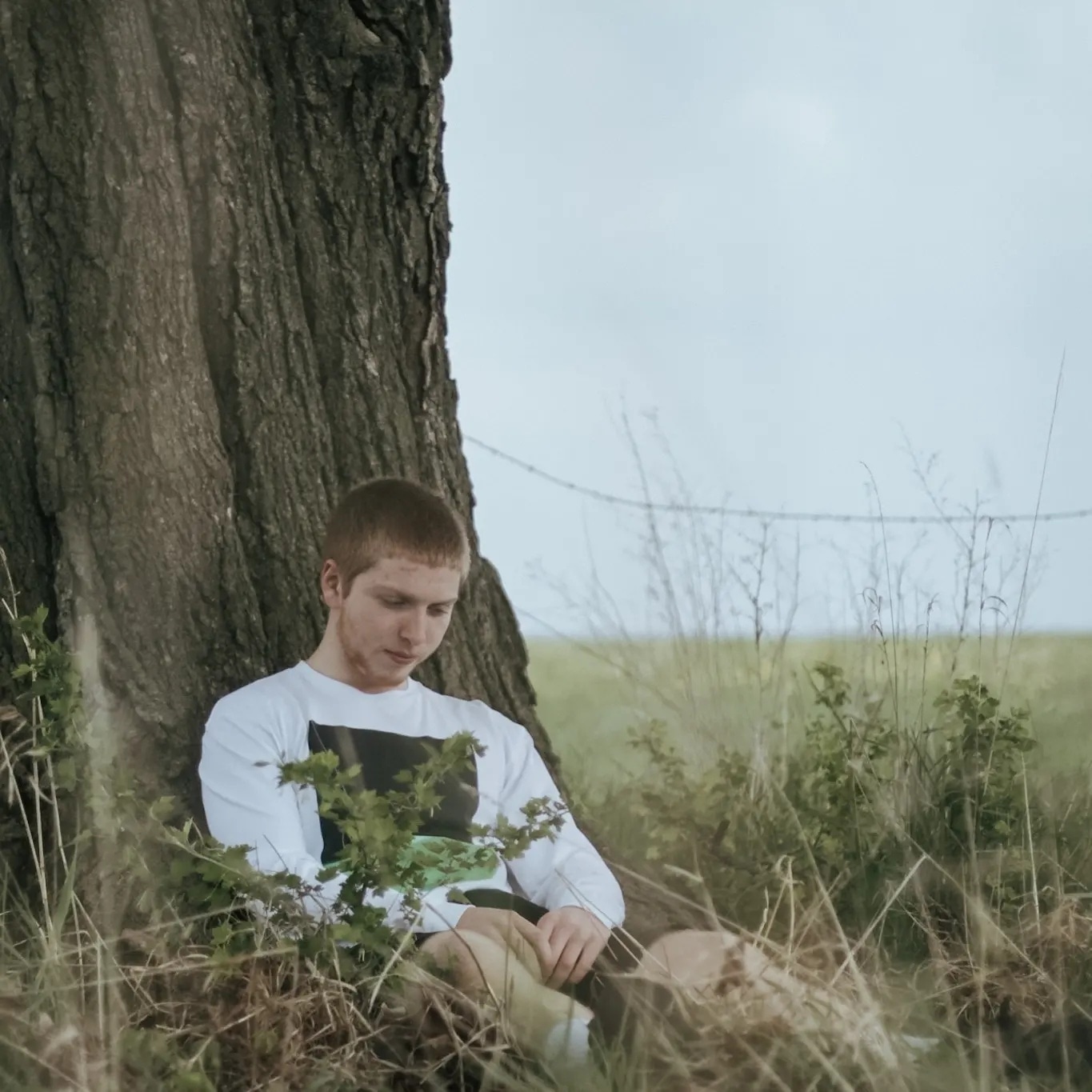 Sitting next to a tree